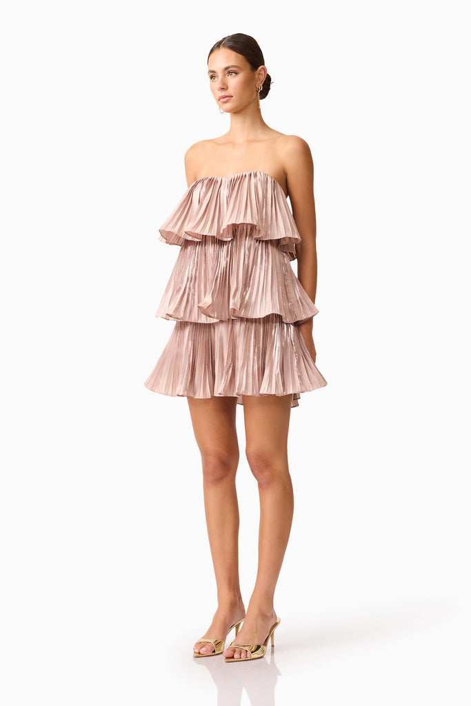 Lison Tiered Strapless Mini Dress in Pink