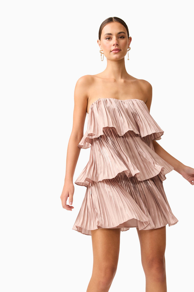 Lison Tiered Strapless Mini Dress in Pink