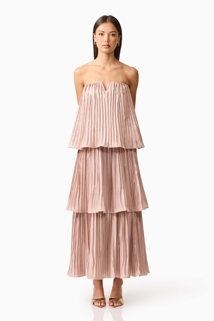 Lison Tiered Strapless Gown in Pink