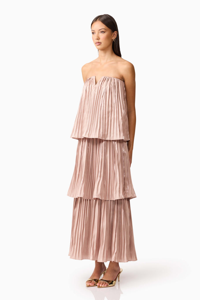 Lison Tiered Strapless Gown in Pink