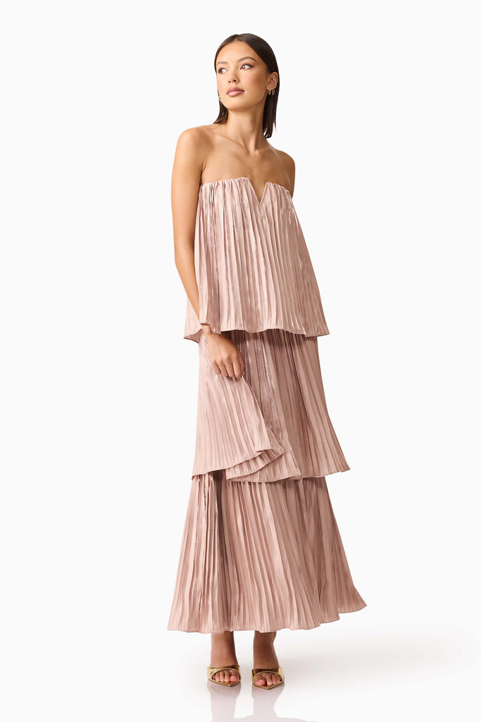 Lison Tiered Strapless Gown in Pink
