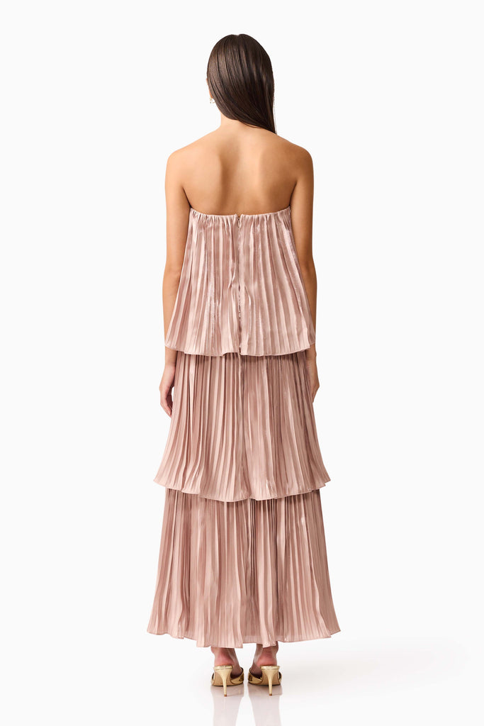 Lison Tiered Strapless Gown in Pink