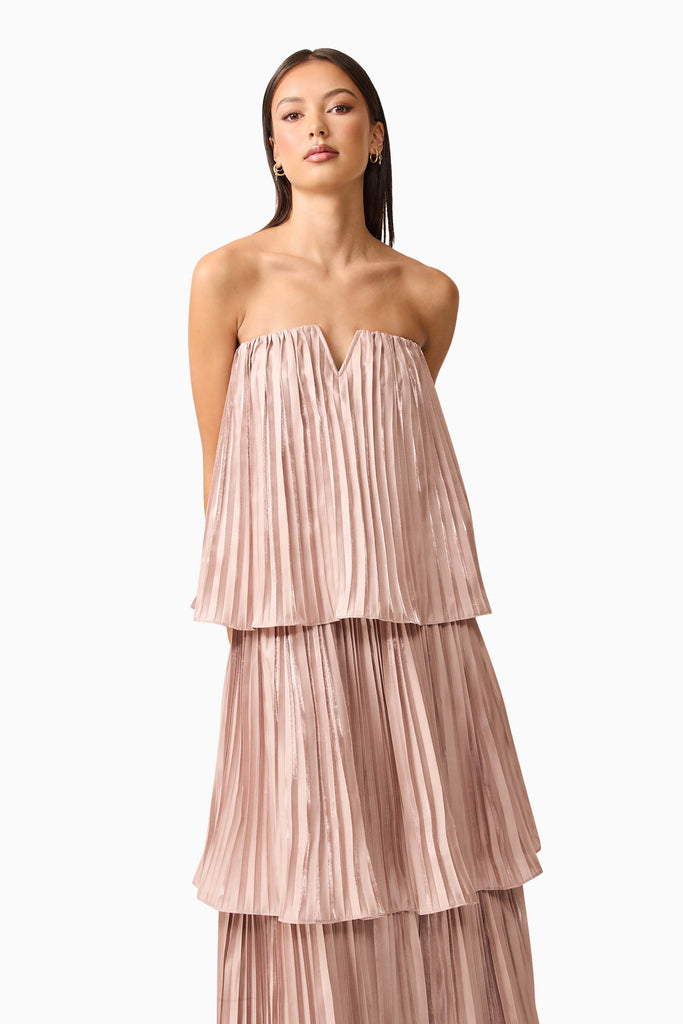 Lison Tiered Strapless Gown in Pink