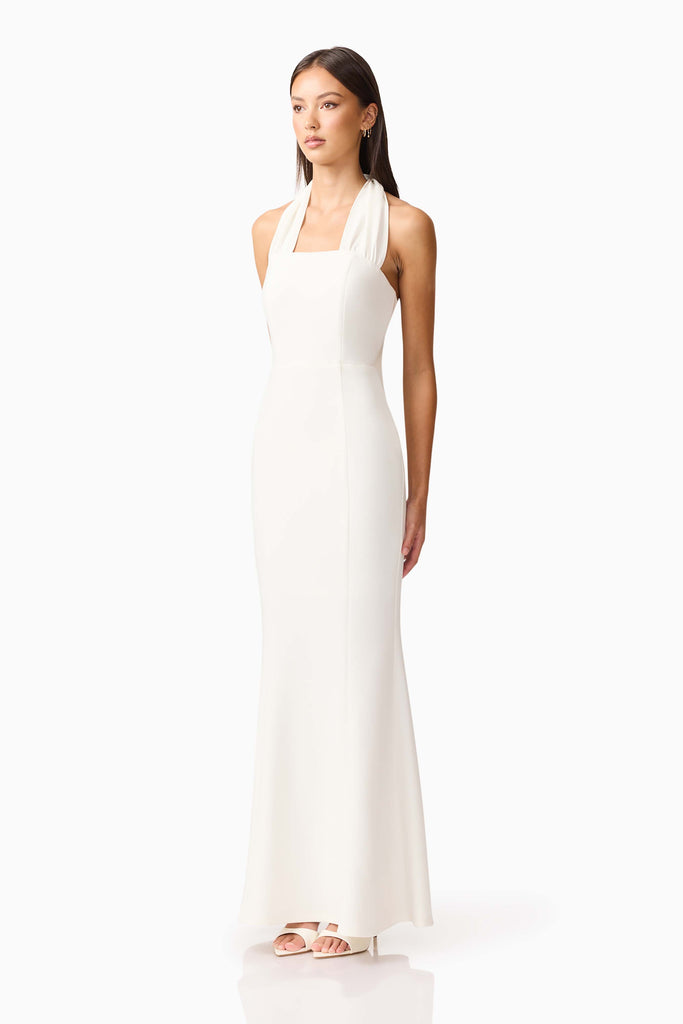 Mira Halter Gown in White