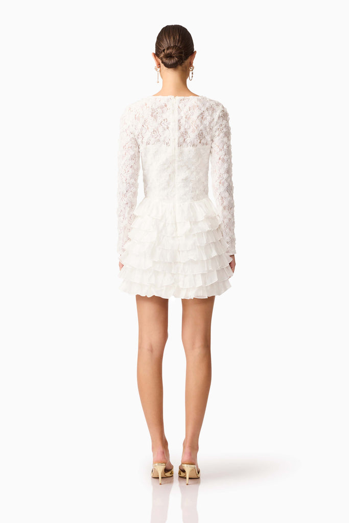 Athena Long Sleeve Lace Mini Dress in White