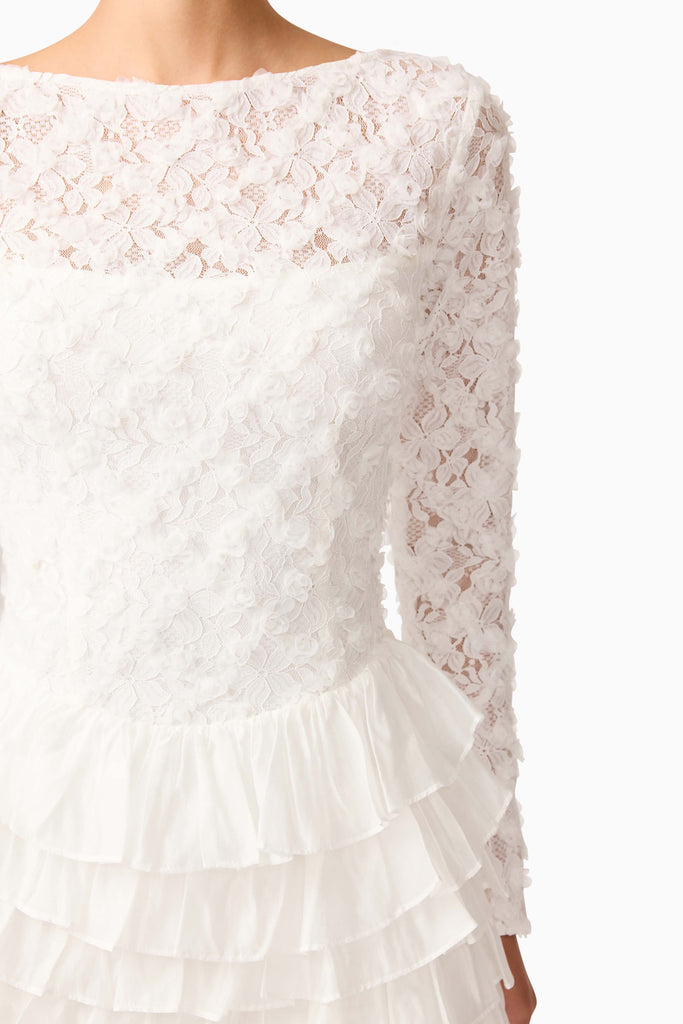 Athena Long Sleeve Lace Mini Dress in White