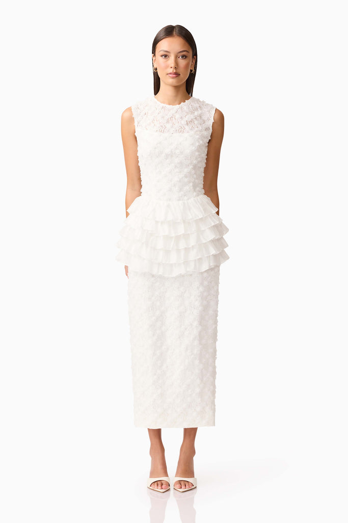 Athena Lace Midi Dress in White