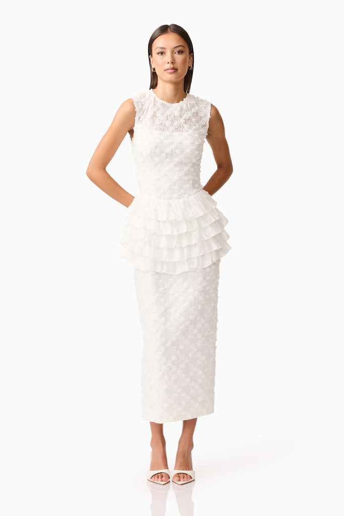 Athena Lace Midi Dress in White