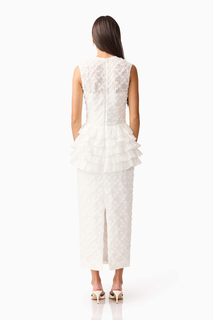 Athena Lace Midi Dress in White