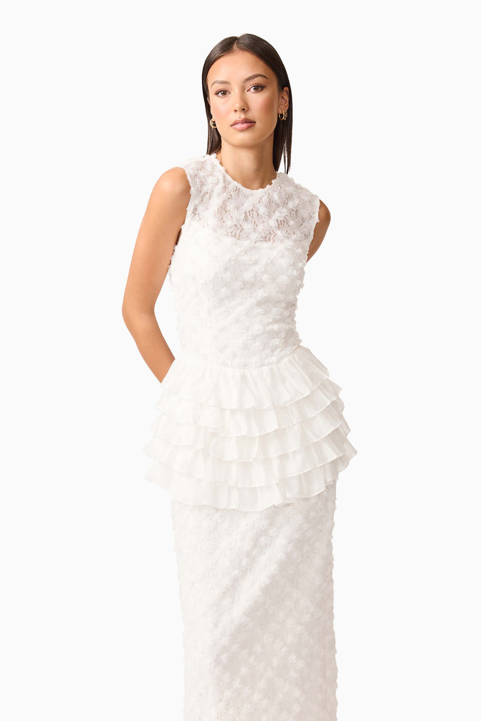 Athena Lace Midi Dress in White