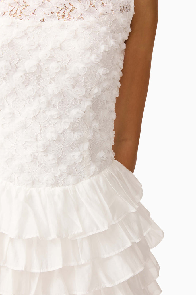 Athena Lace Midi Dress in White