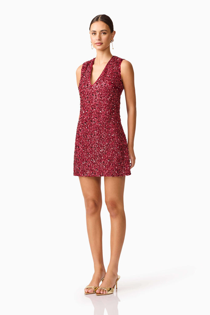 Carmen Shift Mini Dress in Red