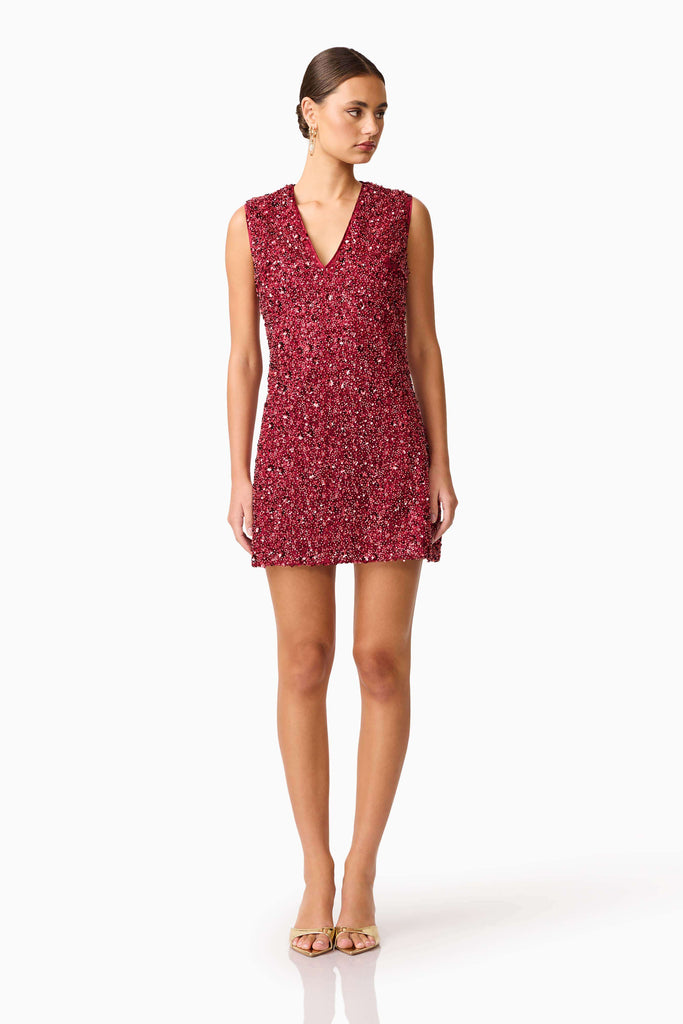 Carmen Shift Mini Dress in Red