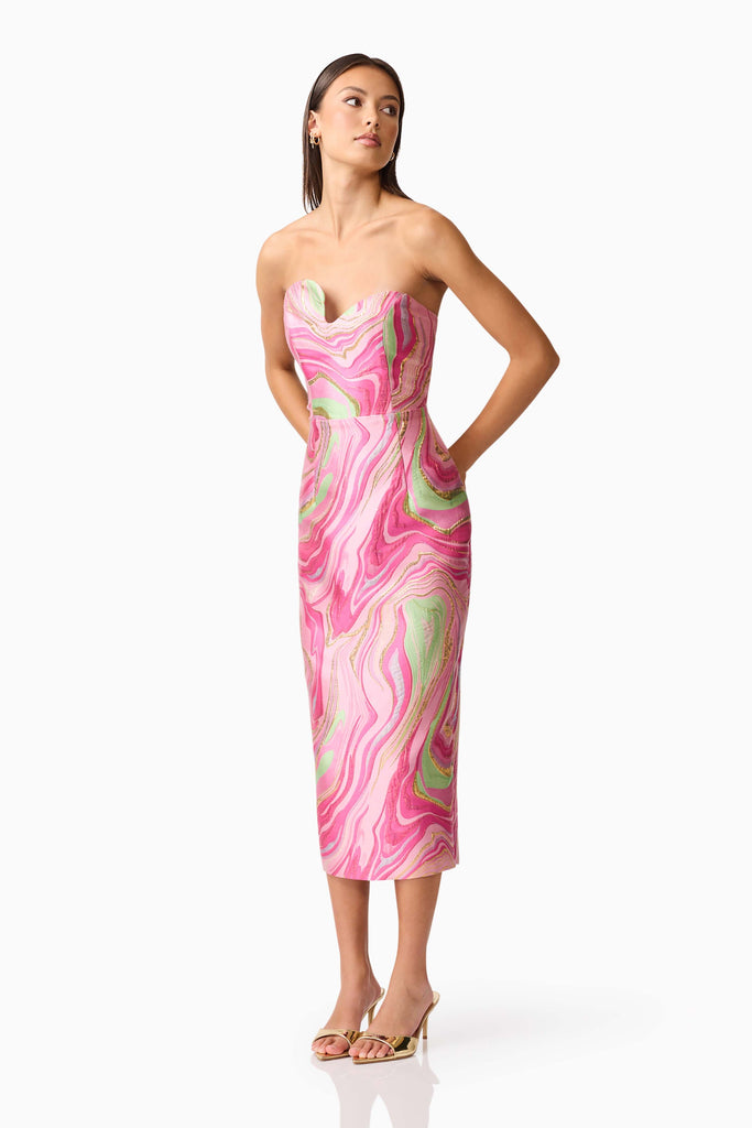 Mirella Strapless Midi Dress in Pink