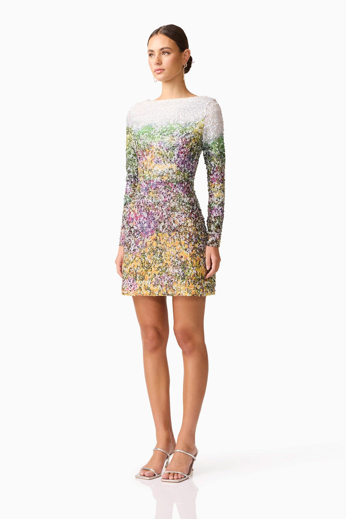 Arden Long Sleeve Mini Dress in Multi Ombre