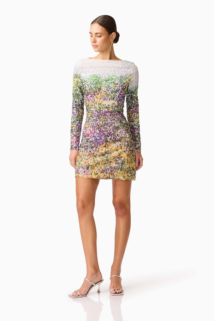 Arden Long Sleeve Mini Dress in Multi Ombre