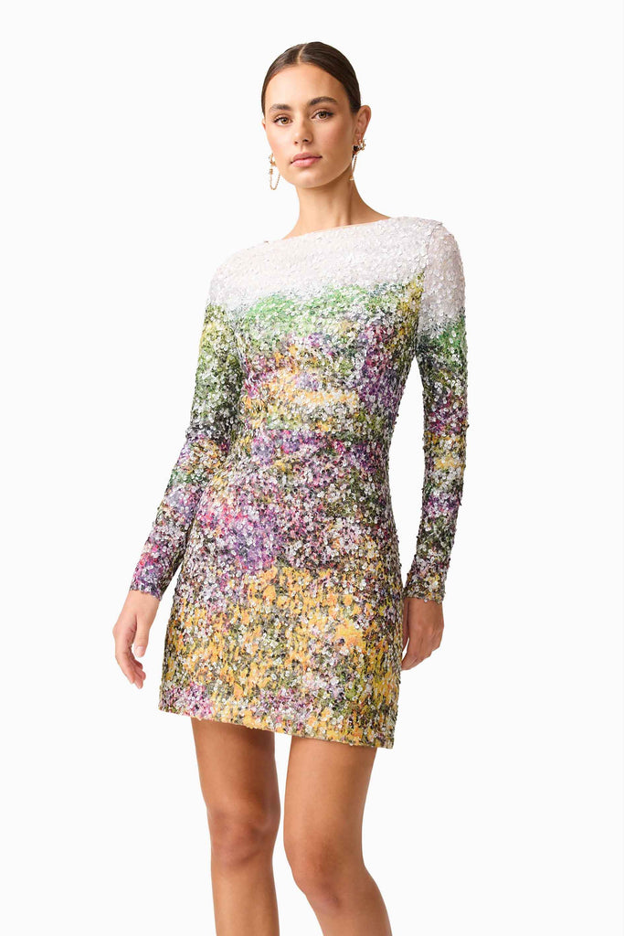Arden Long Sleeve Mini Dress in Multi Ombre