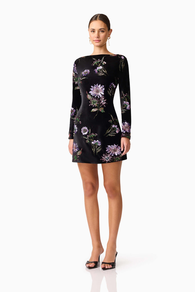 Clio Long Sleeve Mini Dress in Black