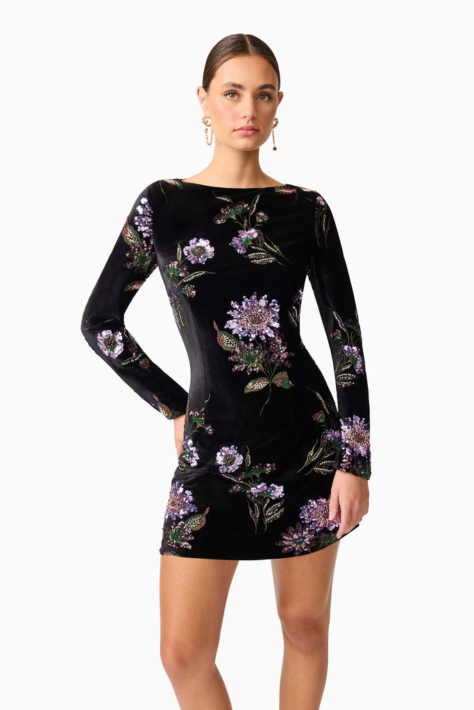 Clio Long Sleeve Mini Dress in Black