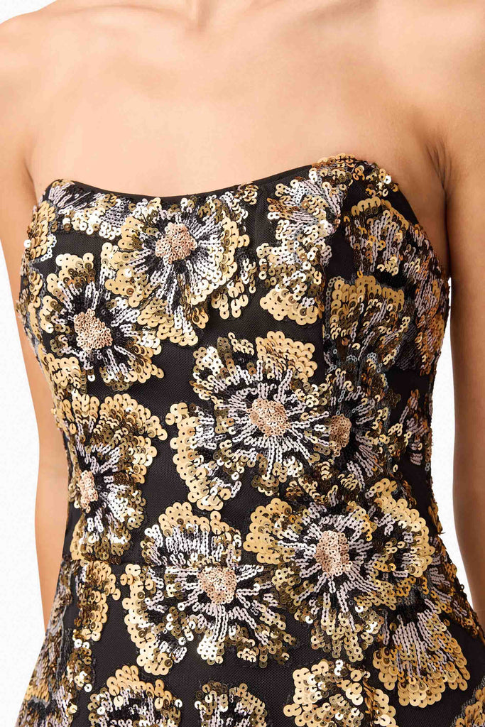 Celeste Strapless Mini Dress in Black and Gold