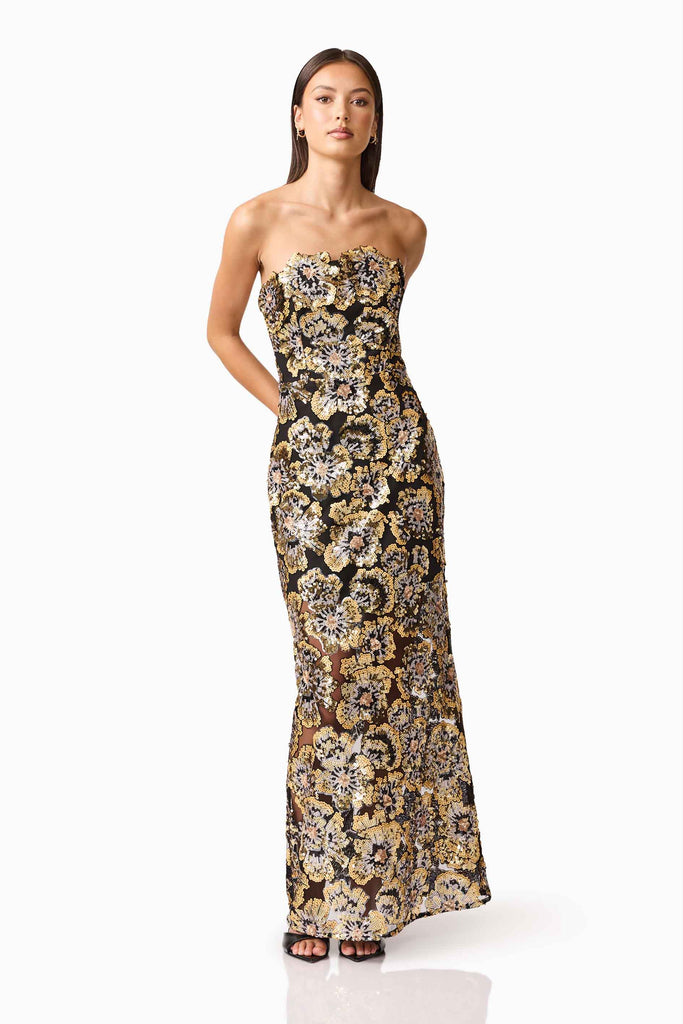 Celeste Strapless Gown in Black and Gold
