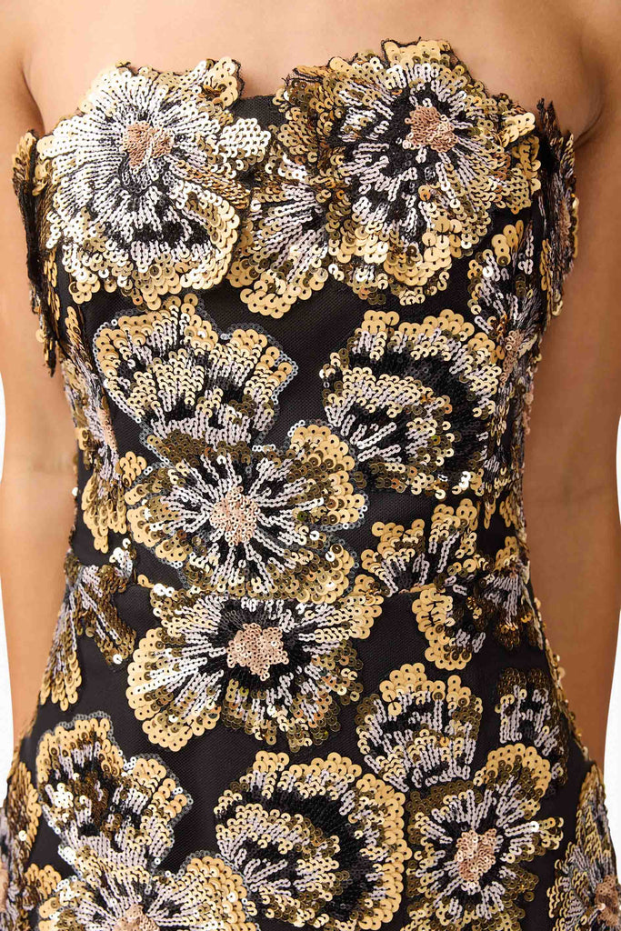 Celeste Strapless Gown in Black and Gold