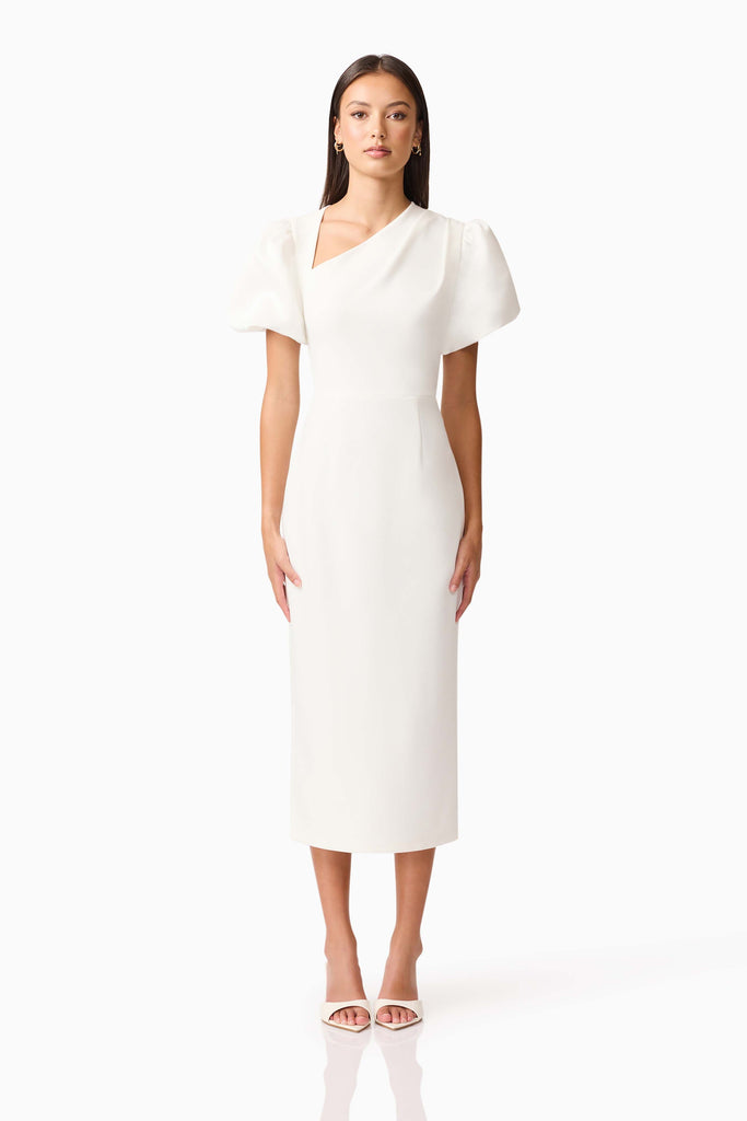 Hester Puff Sleeve Midi Dress in White