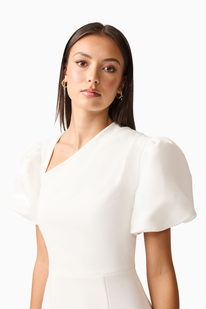 Hester Puff Sleeve Midi Dress in White