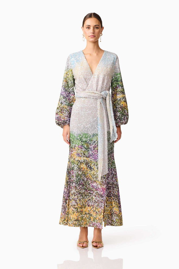 Arden Long Sleeve Gown in Multi Ombre