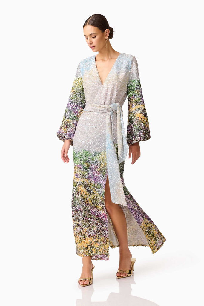 Arden Long Sleeve Gown in Multi Ombre