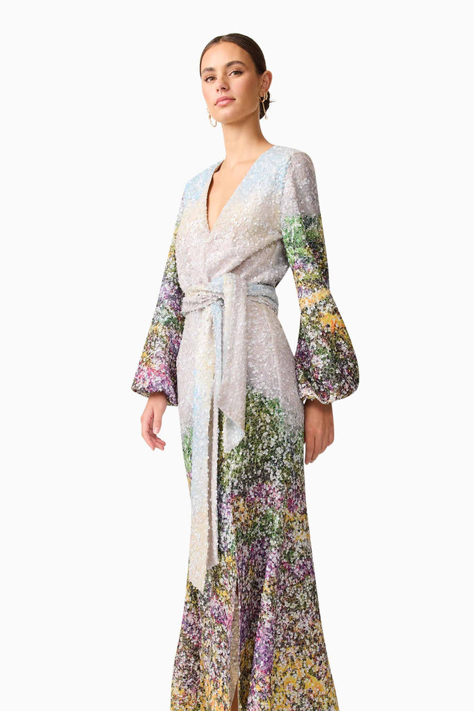 Arden Long Sleeve Gown in Multi Ombre