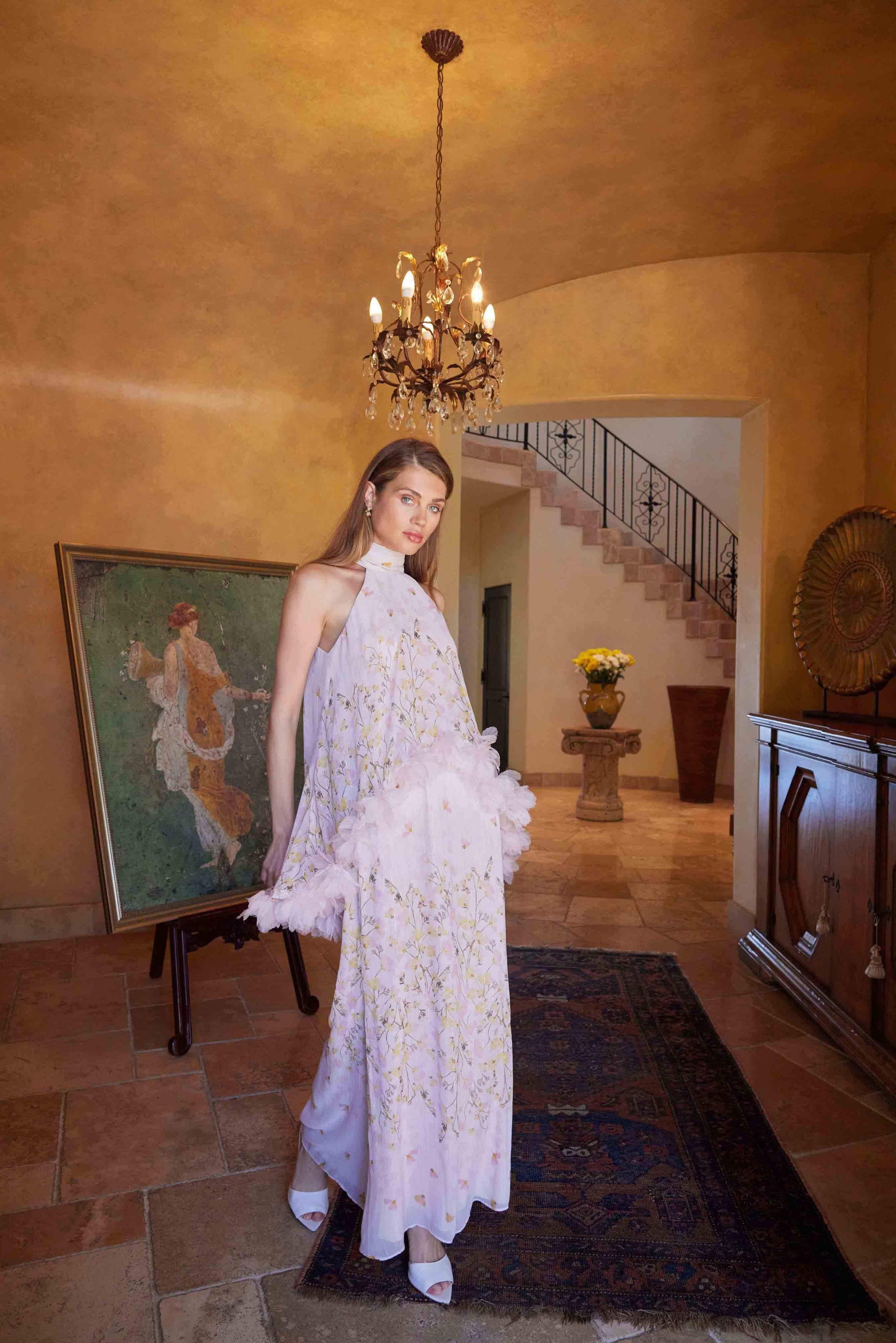Tulsia Floral Cape Maxi Dress in Pink
