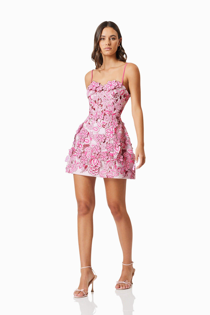 Roseate Floral Mini Dress in Pink