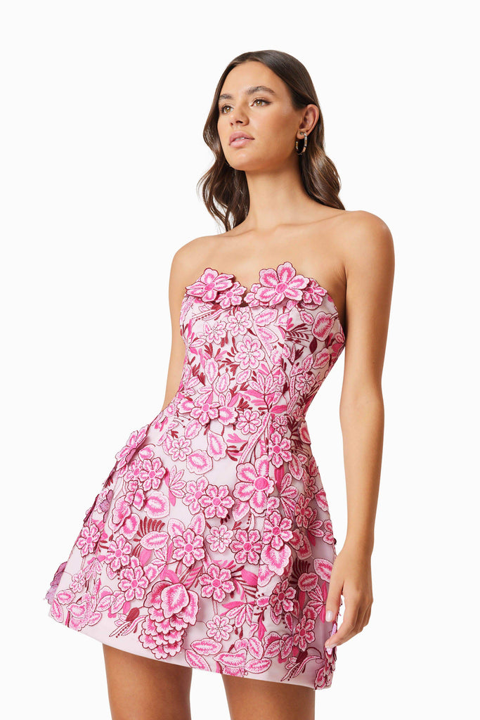 Roseate Floral Mini Dress in Pink