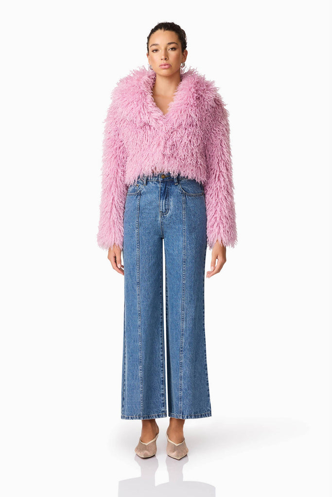 Trisha Faux Fur Cropped Jacket in Pink