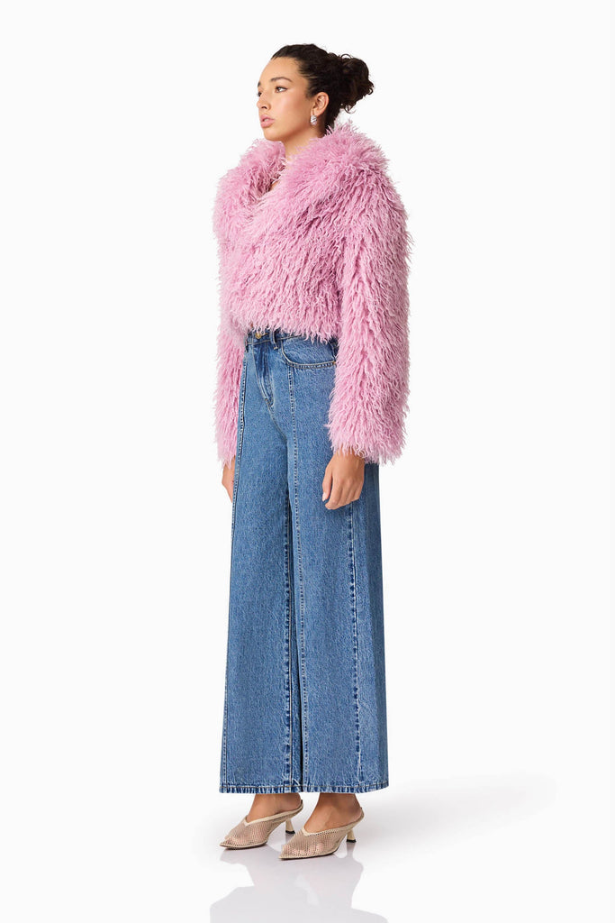 Trisha Faux Fur Cropped Jacket in Pink