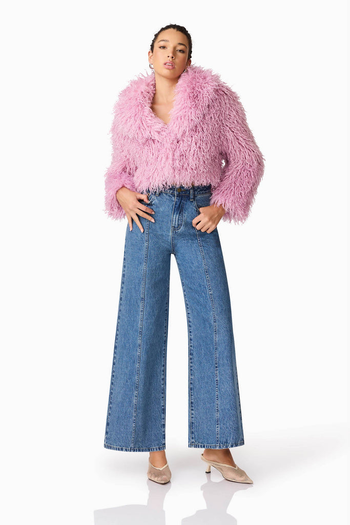 Trisha Faux Fur Cropped Jacket in Pink