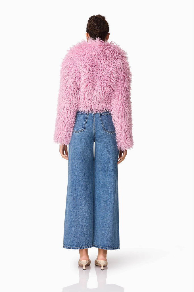 Trisha Faux Fur Cropped Jacket in Pink