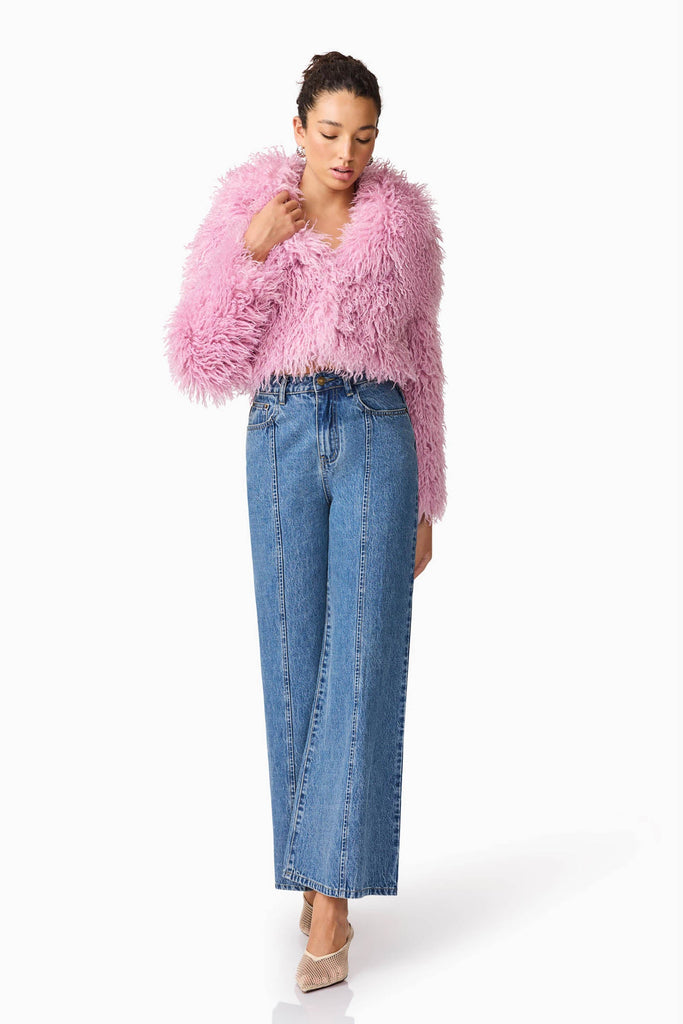 Trisha Faux Fur Cropped Jacket in Pink