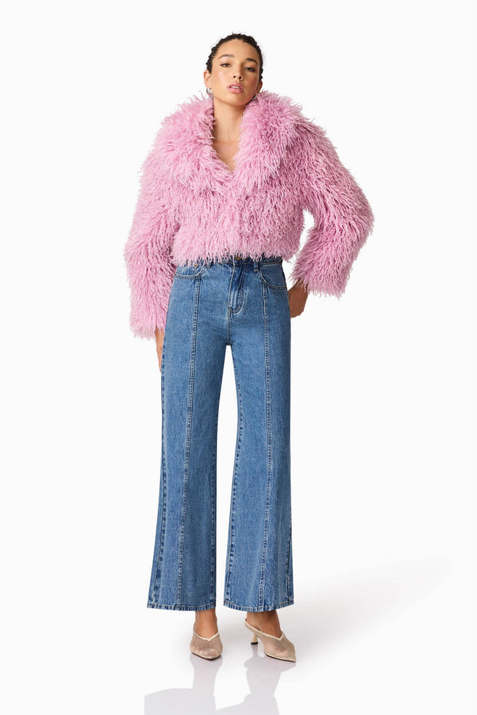 Trisha Faux Fur Cropped Jacket in Pink