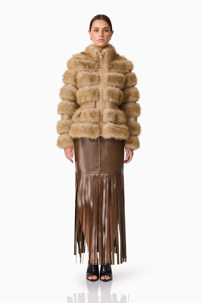 Aisling Faux Fur & Leather Jacket in Beige