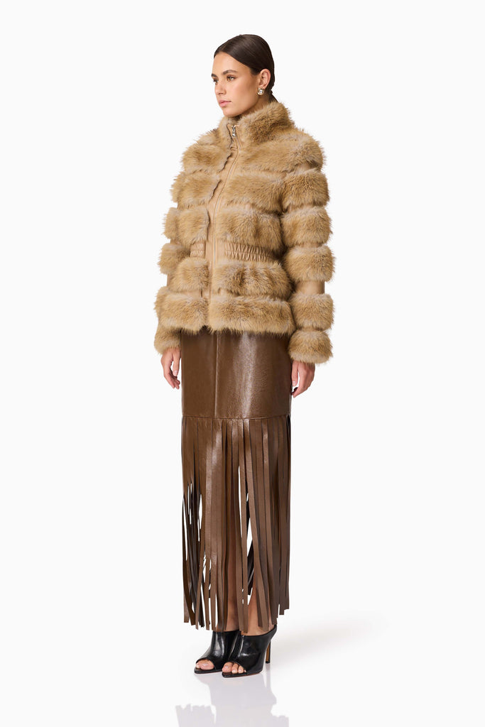 Aisling Faux Fur & Leather Jacket in Beige