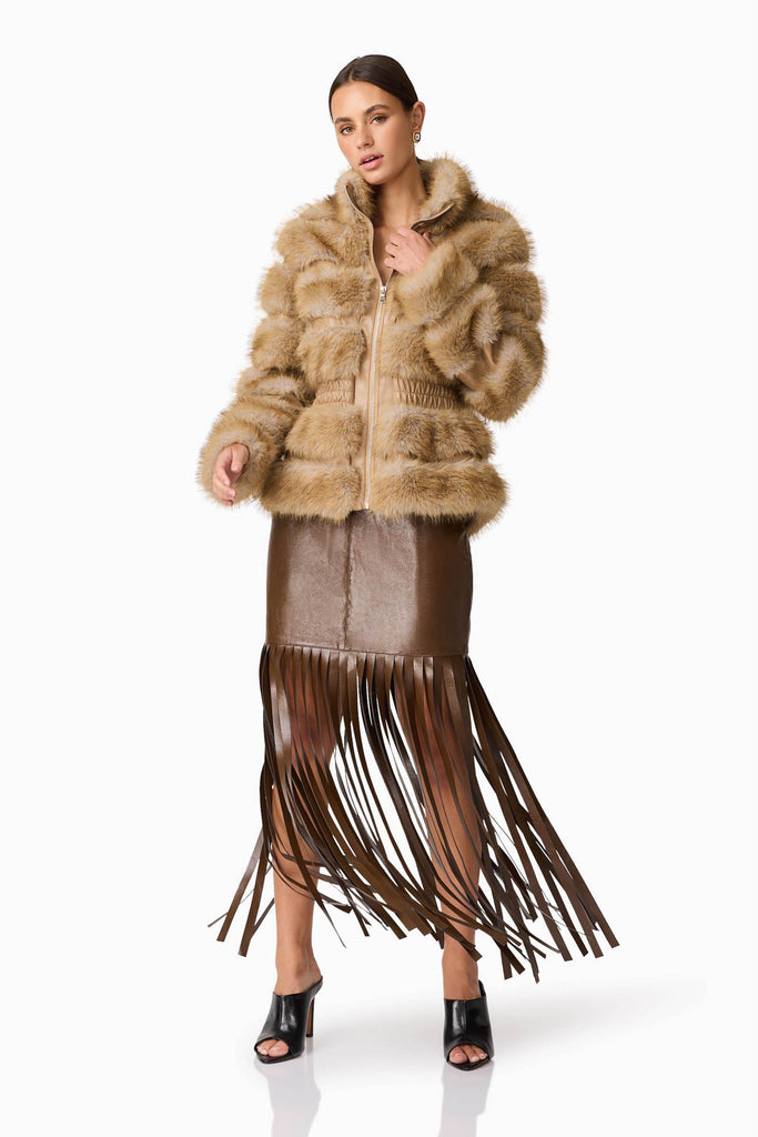 Aisling Faux Fur & Leather Jacket in Beige