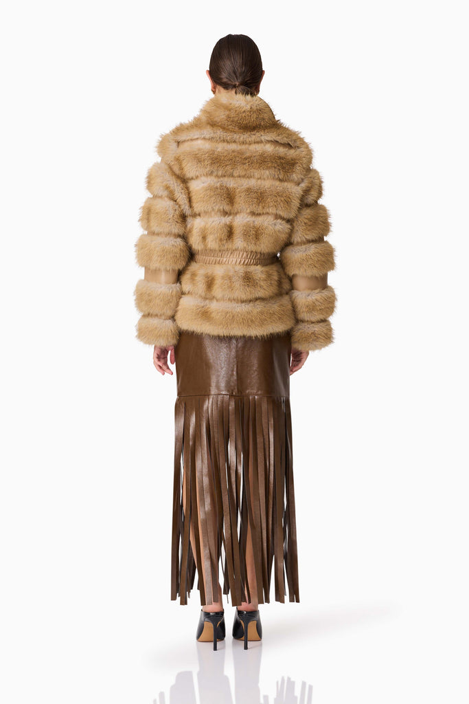 Aisling Faux Fur & Leather Jacket in Beige