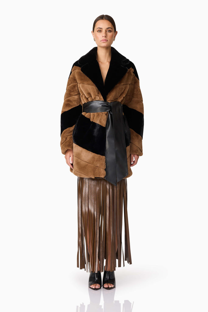 Felicia Faux Fur Coat in Black & Brown