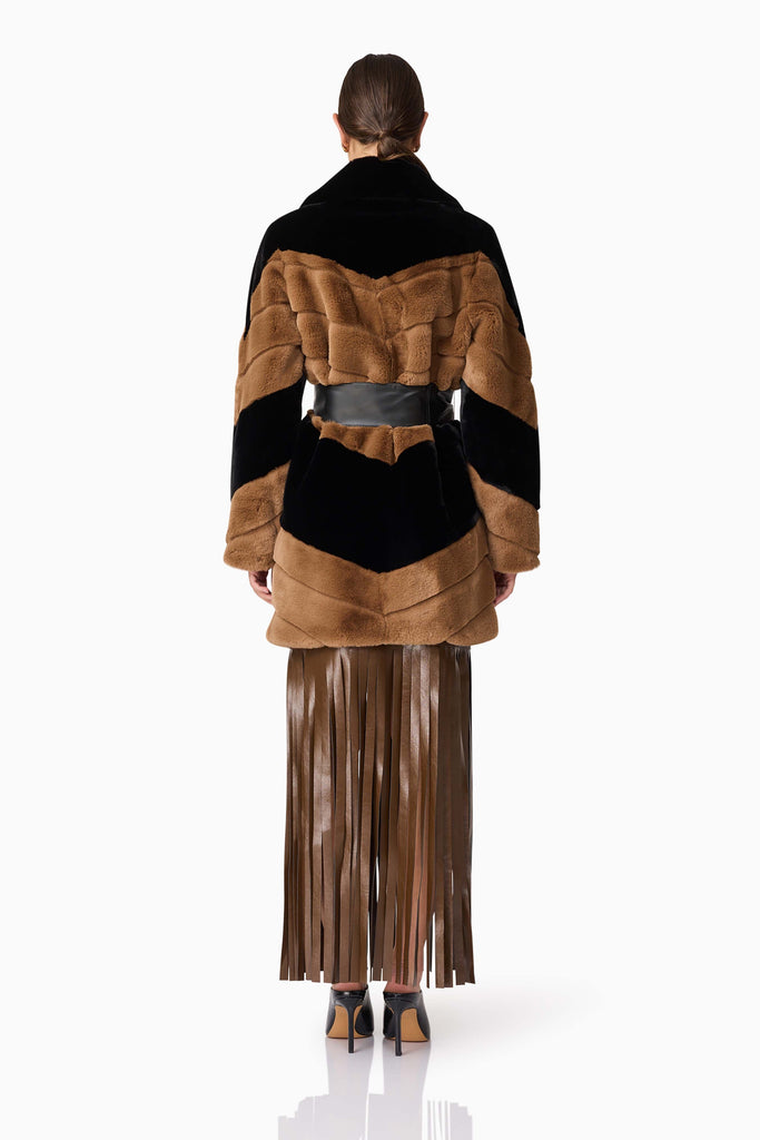 Felicia Faux Fur Coat in Black & Brown
