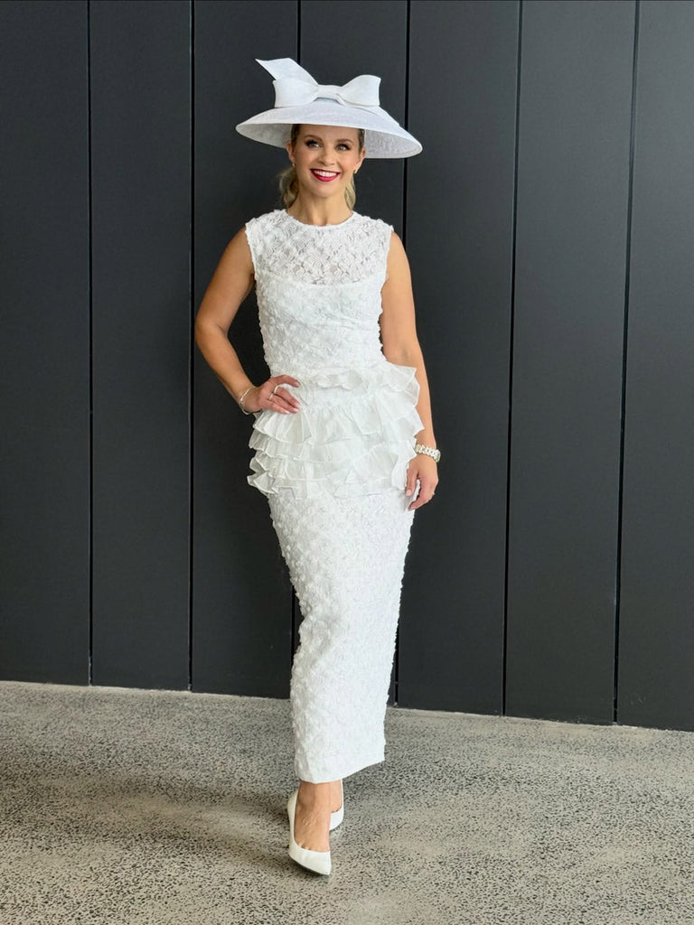 Athena Lace Midi Dress in White