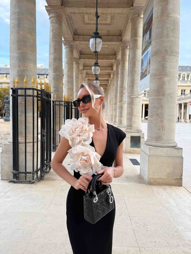 Zahara V-Neck Gown in Black