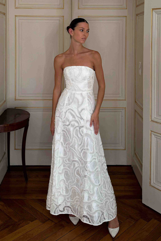 Elara Beaded Gown in White