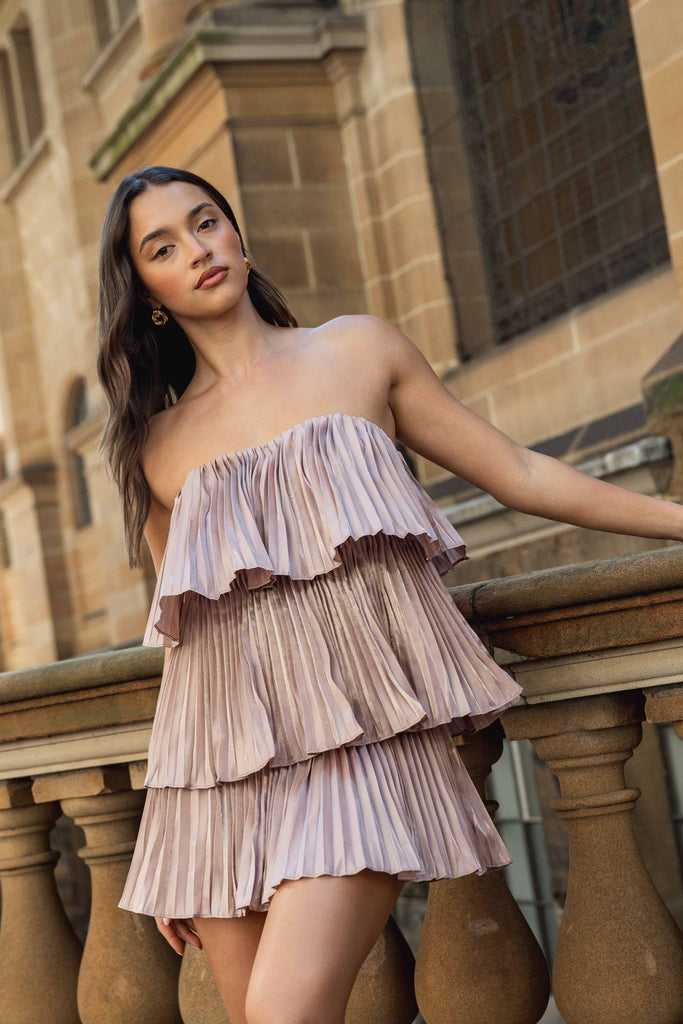 Lison Tiered Strapless Mini Dress in Pink